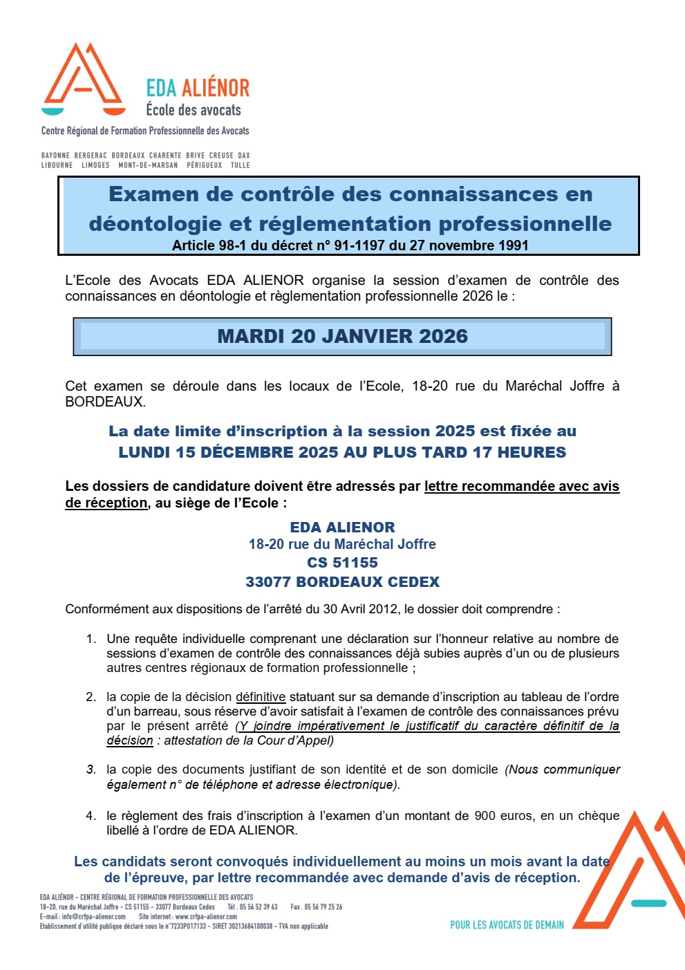 PUBLICITE Examen 20 janvier 2026